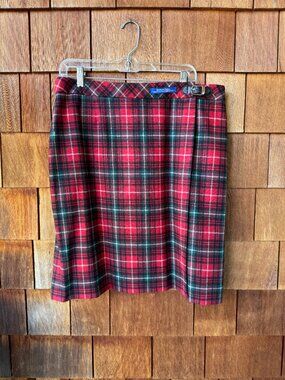 NEW Pendleton Tartan Tidings Red Black Plaid Wool Pencil Skirt USA Made Size 14